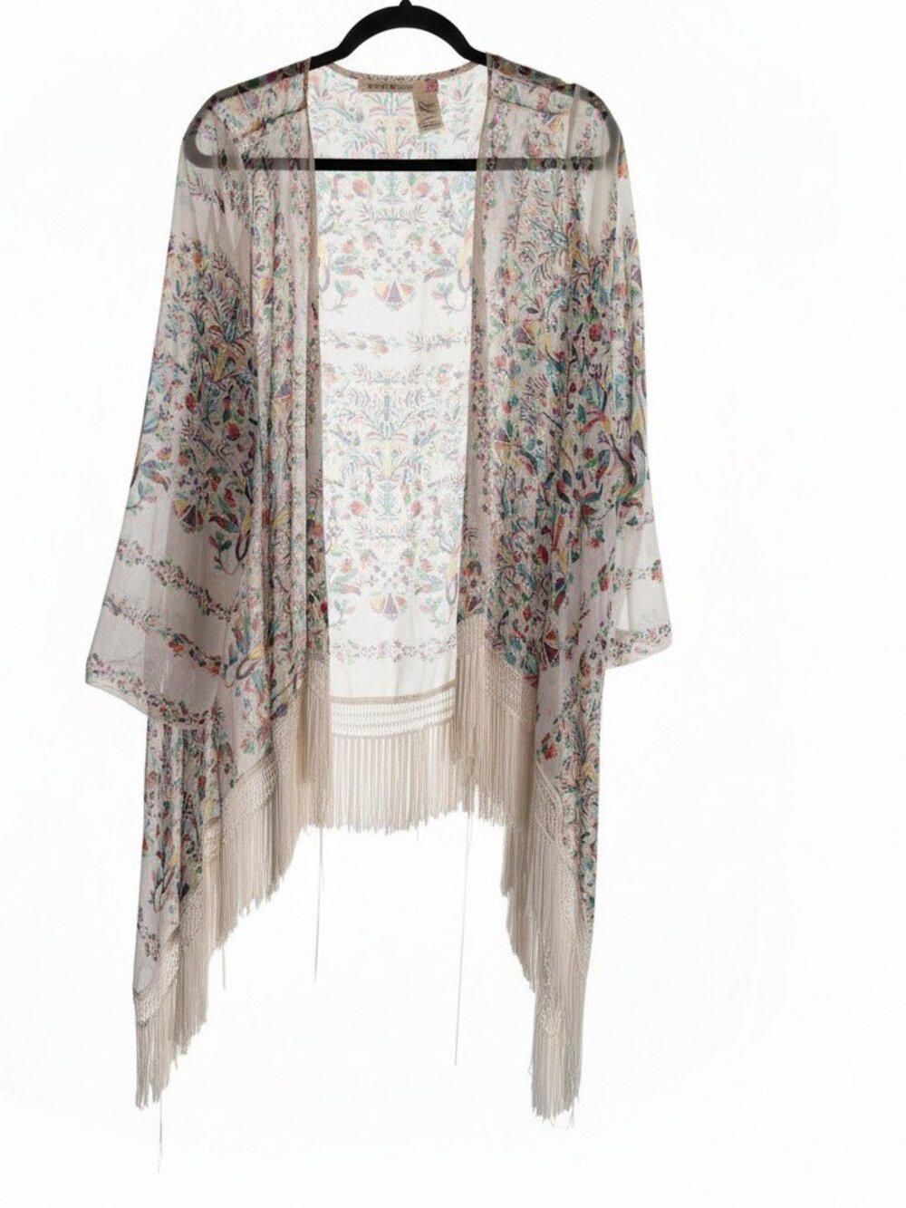 Chelsea & Violet Sheer Floral Fringe Kimono Cardigan Boho Cottagecore Scandi